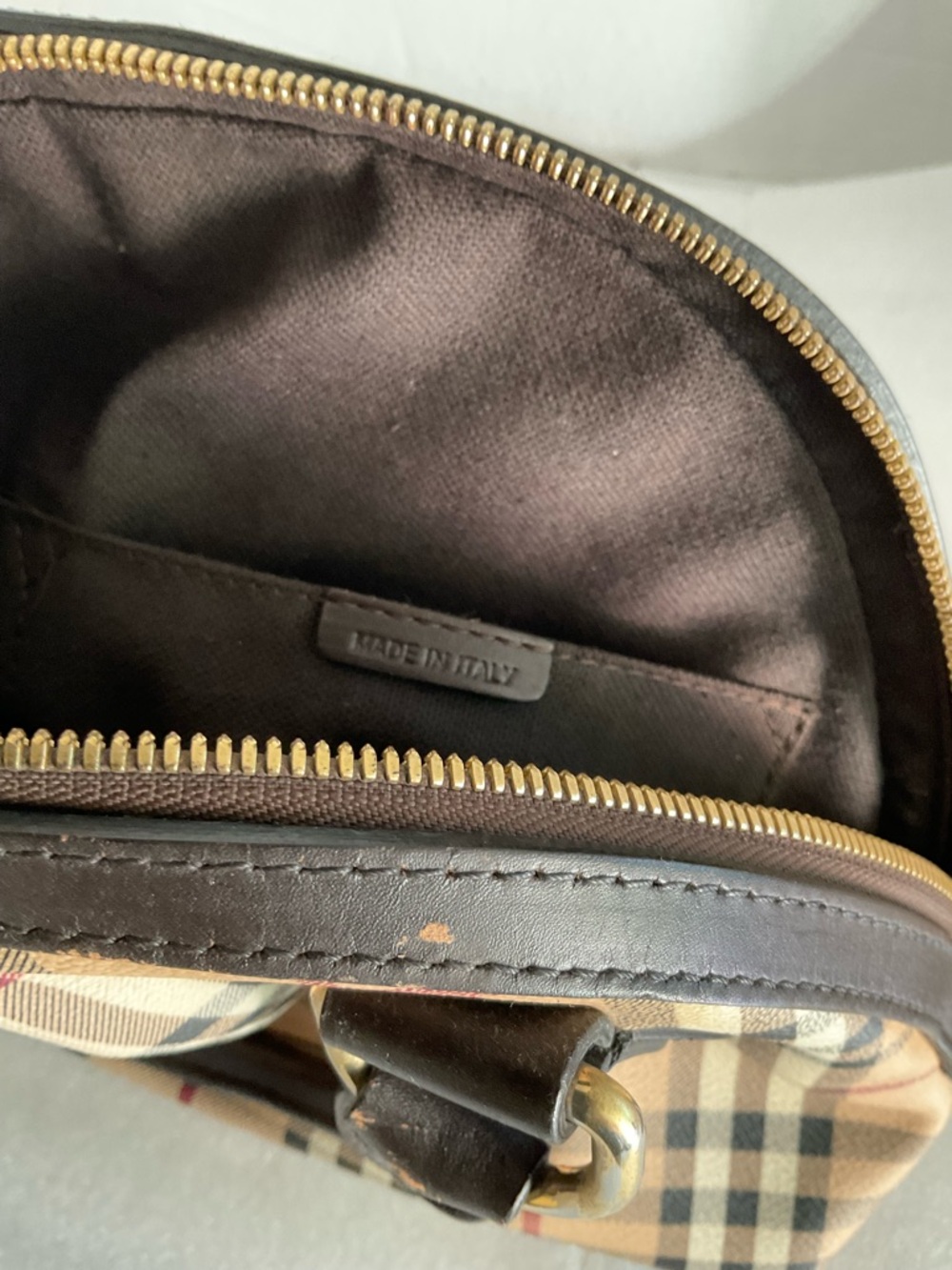 Burberry Beige Plaid Shoulder Bag with Dark Brown Leather Trim - Picture 14 of 16